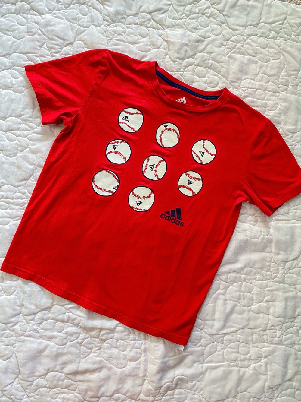 adidas Red Short-Sleeve Baseball Graphic Tee
